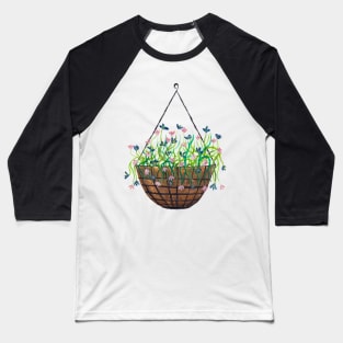 Blue and Pink flowers in hanging basket Baseball T-Shirt